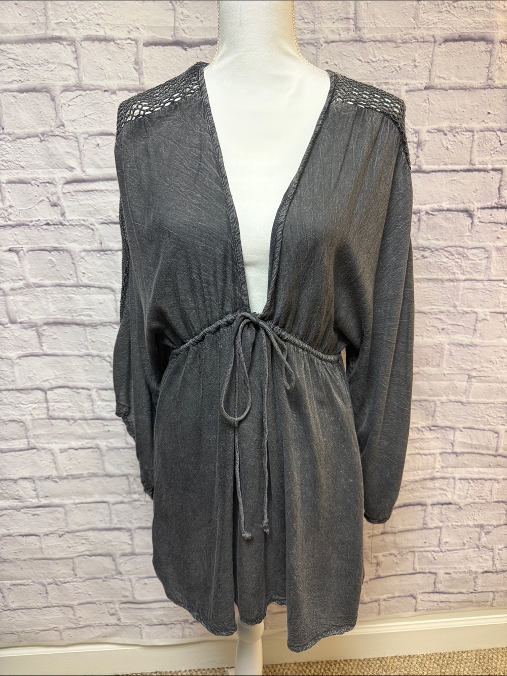Raviya Washed Charcoal Gray Drawstring Swim Coverup